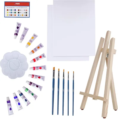 Canvas Acrylic Painting Kit with Wood Easel Art Canvas Paint Set Supplies 8x10 Inch Canvases