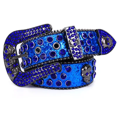 New Design Custom Skull Rhinestone Pu Leather Fashion Belt