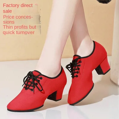 Women Charming Dance Shoes Modern  Social Oxford Cloth Dancing Shoes Soft-Soled Mid-heel Thin Summer  Social Dance Shoes