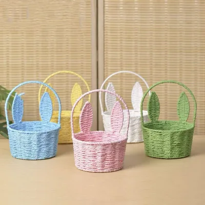 Handmade Woven Rabbit Ear Flower Basket, Eco-friendly Paper String  Decorative Vase, Creative Storage Basket for Flowers.