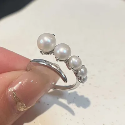 A Genuine 925 Sterling Silver Sheep Horn Ring with a 3-7mm Natural High-quality Freshwater Pearl Ring. Zhuji Pearl Jewelry