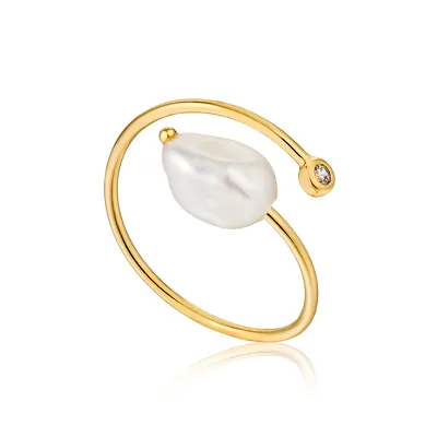 Gemnel 925 Sterling Silver Popular Women's Open Adjustable Natural Freshwater Pearl Vintage Index Finger Ring for Women Daily