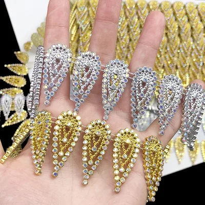 3.8cm Width Plastic Fringe Sew on Rhinestone Trimming for Dress Decorative Silver Gold Drop Plastic Appliques Trim