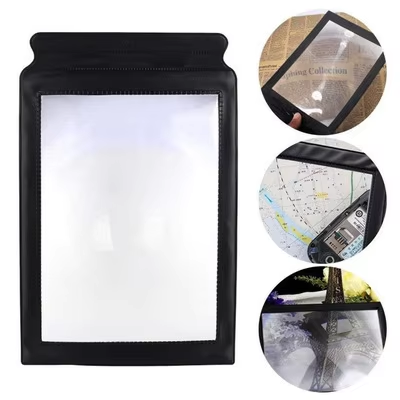 Portable Ultra-Thin 3x Full-Page Magnifying Glass Handheld Black PVC Border Bendable Drop-Proof for A4 Reading 3x Card