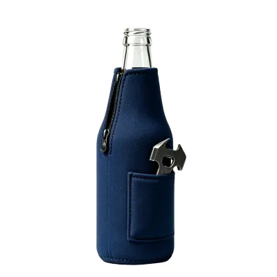Promotion Gift Neoprene Bottle Cooler With Axe Bottle Opener Tech Geometric Print Insulated Beer Bottle for Travel Picnic