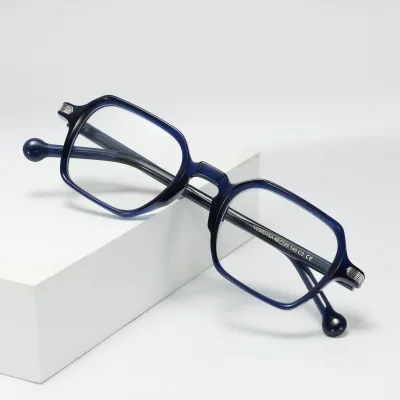 Good Quality Square Shape Vintage Retro Rivet Acetate Optical Glasses with Competitive Prices Blue Acetate Eyeglasses Unisex