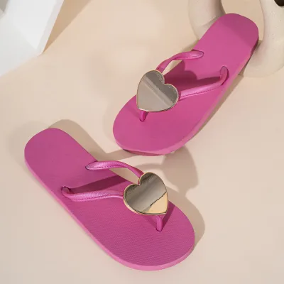 Cross-border Womens Flip-flops New Heart-shaped Design Simple Beach Sandals for Girls Stylish Versatile Summer Breathable