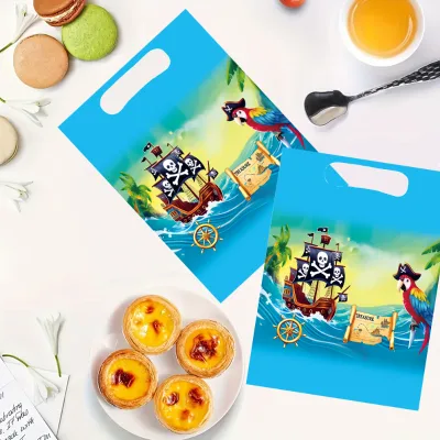 10pcs Pirate Theme Kids Birthday Party Gift Bags Disposable PVC Material Return Gift Bag Boy Favor
