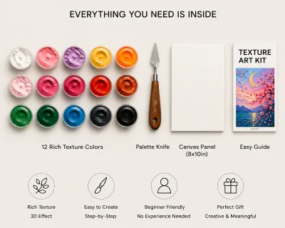 Bview Art 12 Colors DIY Texture Art Kit 3D Painting Kit with Rich Texture Clay and Canvas for Creative Home Decoration
