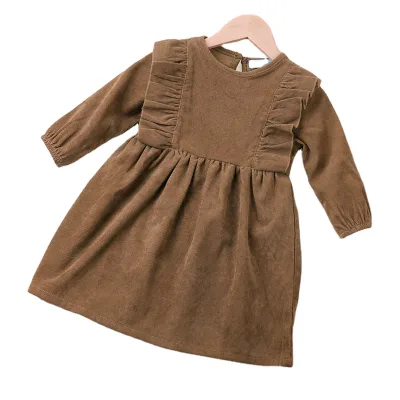 Hot Sale Winter Child Customizable Corduroy Skirt Toddler Baby Girl Fashion Sweet Long-sleeved Ruffle A-line Dress