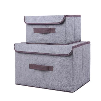 Foldable Storage Bins Cotton and Linen Storage Boxes with Lids and Handles
