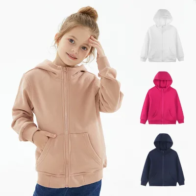 Custom Logo Toddler Girls Mock Neck Fleece Hooded Sweatshirts Soft Kids Full Zip up Hoodies