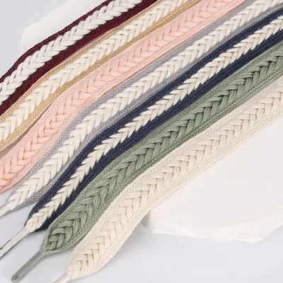 Wholesale Eco-Friendly 1.5cm Wheat Ear Shoe Rope Twisted Braided Edge Two-Color Flat Casual Sports LACES for Bags & Shoes