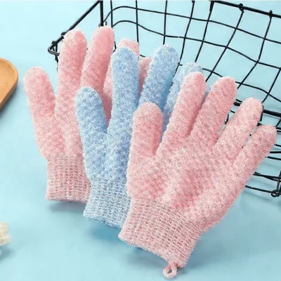 Hot Sale Wholesale Nylon Five-Finger Bathing Gloves Scrub Exfoliating Bath Gloves for Shower