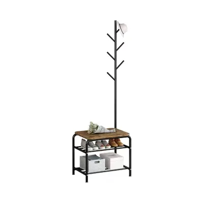 Floor Standing Modern-Style Multi-Purpose Perchero Coat Hanger Stand Bedroom Metal Wooden Coat Rack with Shoe Cabinet