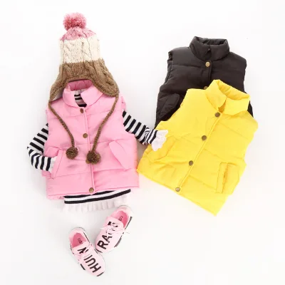 Bulk Wholesale for Children Girls Warm Sleeveless Outdoor Cotton Vest With Letters
