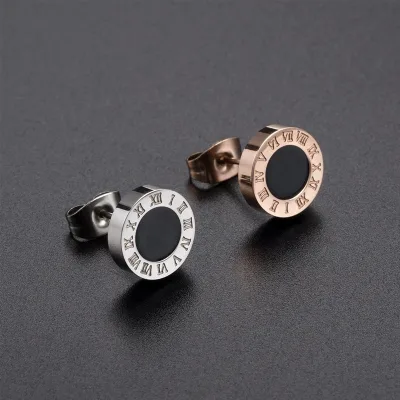 Wholesale Customization Versatile Ear Studs Retro Round Roman Numeral Titanium Unisex Wedding Fashion Puncture Jewelry