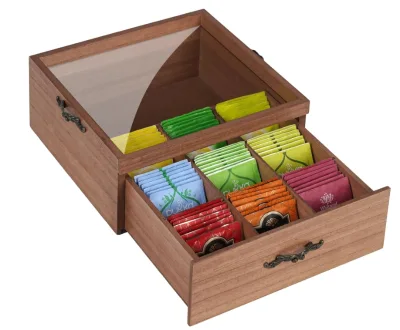 Wooden Tea Box Organizer Storage Box Tea Bag Holder with Drawer
