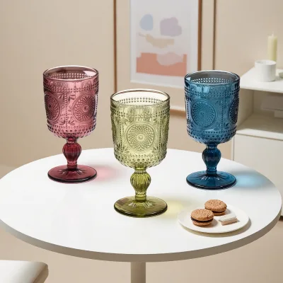 European Classic Sunflower Red Vintage Wine Goblet High-Grade Colorful Crystal Glassware 265/310ml for Wedding Party Restaurant