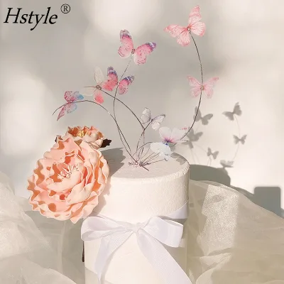 3D Pink Butterfly Birthday Cake Toppers Happy Birthday Wedding Party Cupcake Toppers for Baby Shower Cake Dessert Decor PQ875