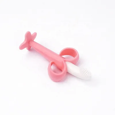Sample Available Yellow Banana Baby Infant Training Silicone Toothbrush and Teether for Infant
