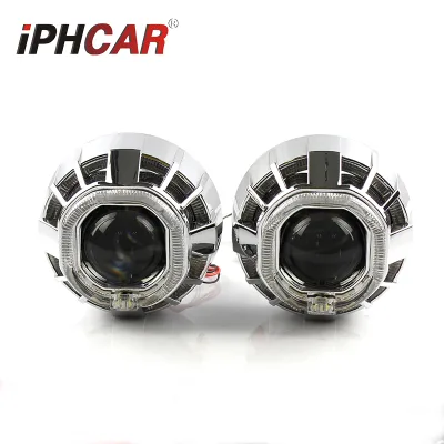 IPHCAR square hid Projector Lens Dual Led Angel Eyes hid Projector Lens Kit Xenon Lights H7