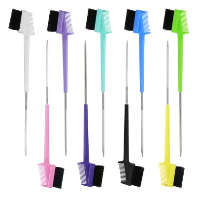 Wholesale Style Custom Logo Bulk New Boar Bristle Double Comb Eyebrow 3 in 1 Rat Tail Hair Edge Control Brush