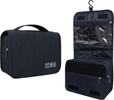 Waterproof Large Black Hanging Hook Full Sized Shampoo Toiletries Accessories Brushes Set Travel Cosmetic Bathroom Storage Bag