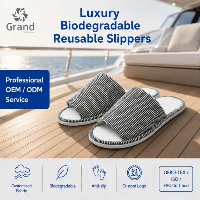 Luxury GRAND Brand Double Stitched Waterproof White/Custom Colors Disposable Hotel Guest Slippers Custom Logo for Exclusive