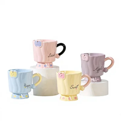 Ceramic Mug Apple Cartoon Design High-foot Cup High Temperature Resistant White Porcelain Couple's Coffee Breakfast Drinking Cup