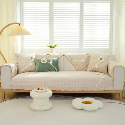 Factory Direct Sales High Quality Customization New Solid Color Quilted Simple Cloth Art Sofa Cushion Non-Slip Sofa Cover