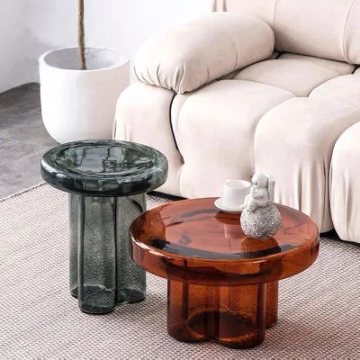 Durable Glass Coffee Table, Light Luxury Modern Living Room Home Petal Coffee Table, Nordic Simple and Creative Corner Table