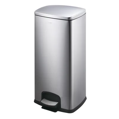 30 Liter Stainless Steel Pedal Trash Can Square Office Building and Hotel Silent Slow Down Large Capacity 30L Without Lid