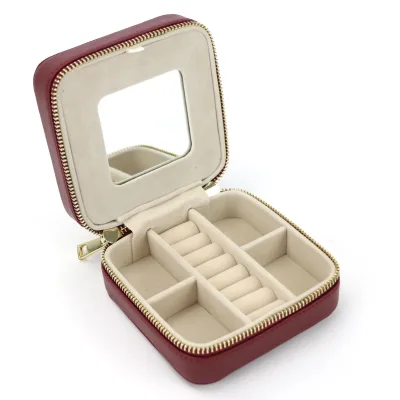 Custom Luxury High Quality Jewelry Travel Case Saffiano Pebble Leather Travel Jewelry Box WithMirror