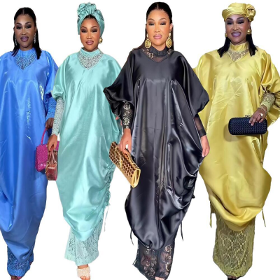Two-Piece Rayon Coat and Lace Dress New Design Plus Size African Clothing Used Hooked Cloak