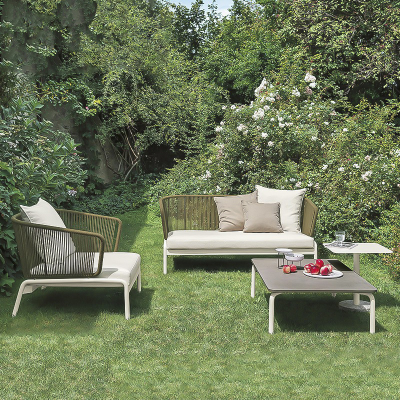 North Europe Outdoor Rattan Sofa Metal Outdoor Furniture Outdoor Furniture Dining Set, Outdoor Lounge Bed