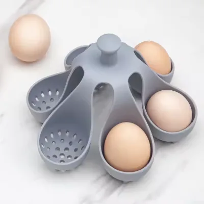 Food Grade Silicone Egg Boiler Steamer with Handle Non-Stick Quick Drain Poacher Pod for Hard Boiled Eggs 4 6 Cells