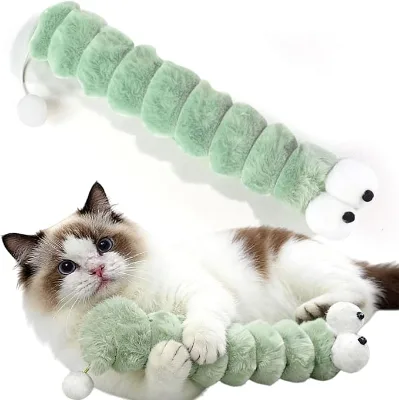 Long Strip Cat Plush Toy with Big Eyes and Catnip for Teeth Cleaning