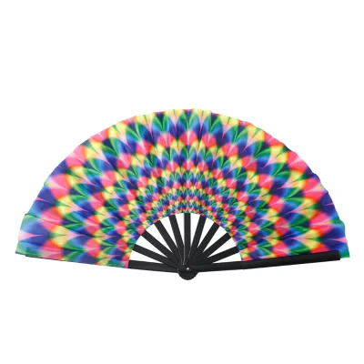 Large Folding Hand Rave Fan 13" Chinese Japanese Plastic Festive UV Glow Music Festival Club Party Dance Performance Graduation