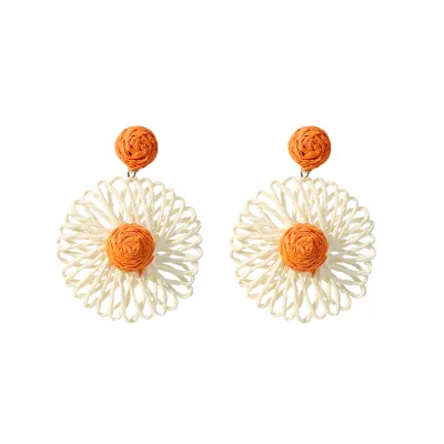 New Earrings,Seaside Beach Summer Handmade Rattan Weaving Handmade Straw Raffia Earrings for Women Rattan Lafite Grass Earrings