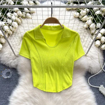 2024 Casual Tops Women Turn Down-Collar Slim Sheer Design Chic Basic Irregular Sport Solid Shirt
