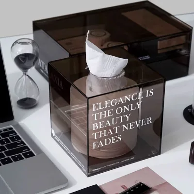 Desktop Luxury Acrylic Tissue Box Holder with Cover Square Facial Tissue Dispenser Box Case for Home Hotel Decoration