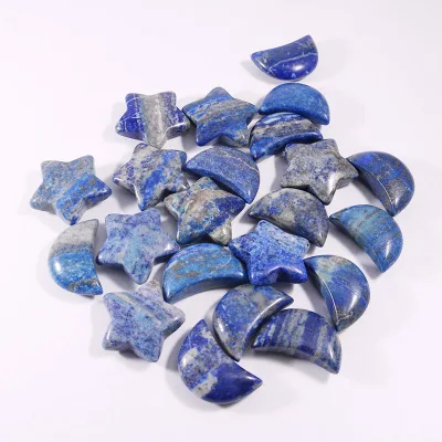 Natural Lapis Lazuli Carving 30mm Star Moon Charm Hand Carved Crystal Ornament for Home Decoration Spiritual Gift