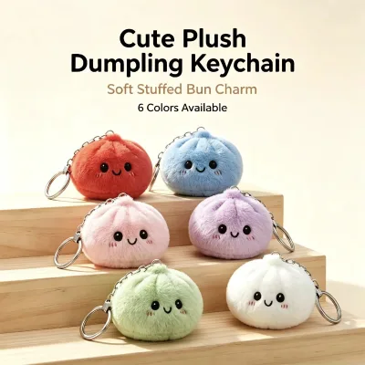 Cute Cartoon Squishy Durable Plush Bun Keychain Soft Stuffed Dumpling Bag Charm Stress Relief Toy Pendant Gift Girls Backpack