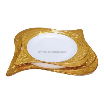 Ceramic White and Gold Plates Set Clear Charger Plates With Gold Rim for Wedding