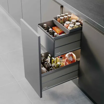 Aluminum Alloy Frame Side Mounted Kitchen Spice Pantry Basket 2 Tiers Pull Out Cabinet Storage Basket Drawer