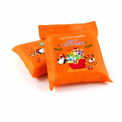100 Pcs Bamboo Stick Double Ends Cotton Swabs Packed in Non_Woven Pouch Disposable for Family Daily Use and Travel Carrying