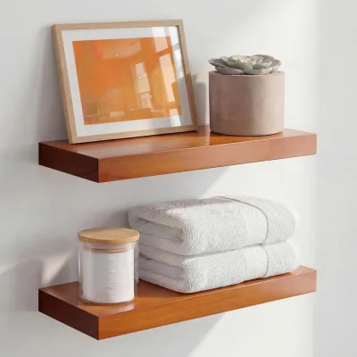 Oak Floating Shelf High End Solid Real Wood Small Floating Shelves for Wall Mounted Honey Heavy Duty Bracket Set of 2 Wall Shelf