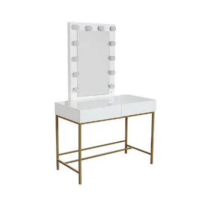 High-End Dressing Table With Mirror and Light Gold Metal Legs Make up Table