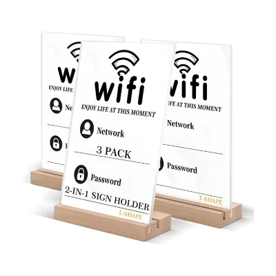 3 Pack 2 in 1 Acrylic Sign Holder T-Shape+L-Shape Paper Display Stand with Wood Base Acrylic Sign Holder with Double Sides